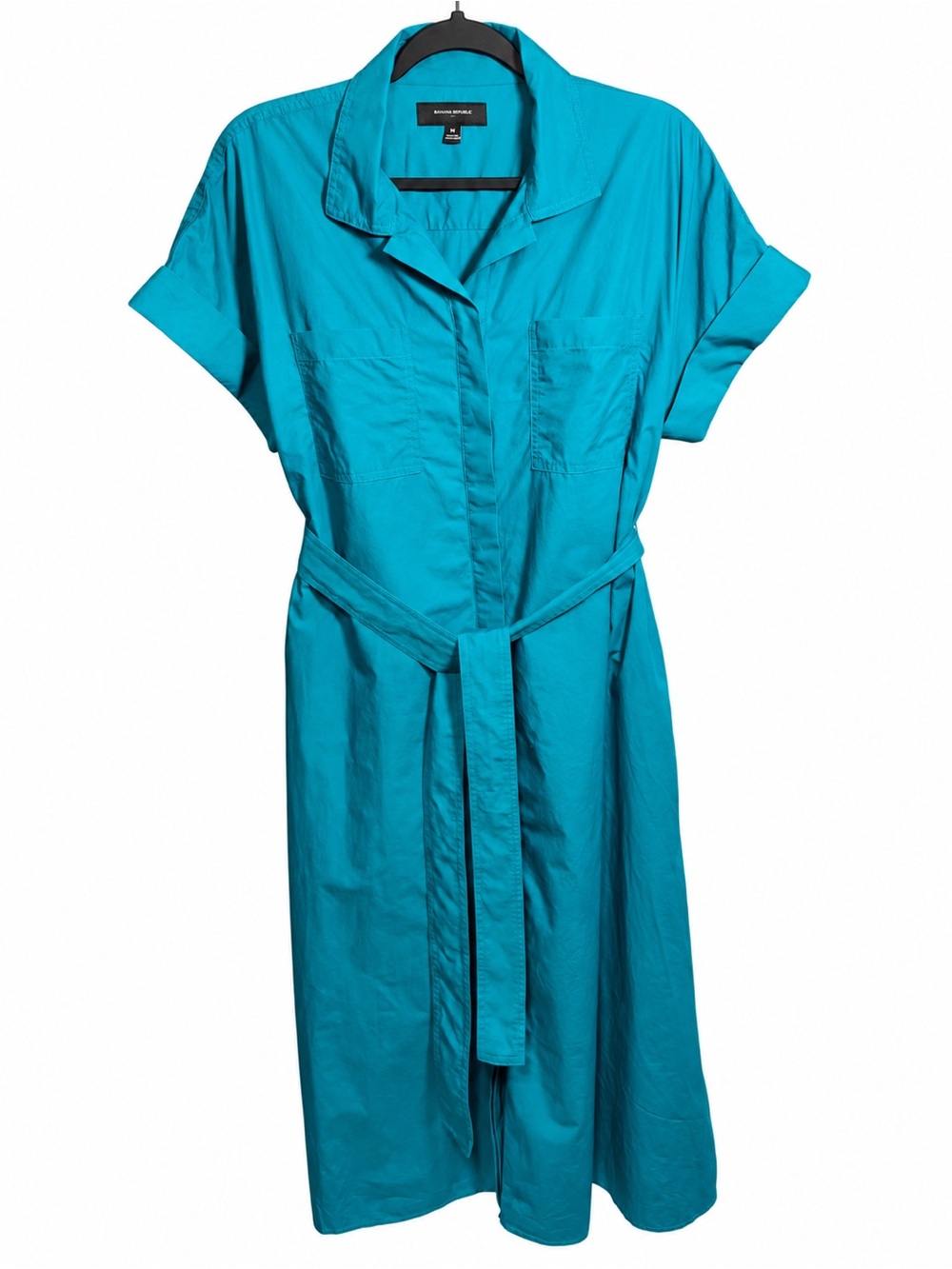 Banana Republic Deep Sea Teal Cotton Tie-Waist Midi Shirt Dress — M